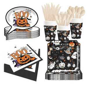 DAMAI Halloween Party Supplies Halloween Paper Plates Cups Napkins Party Disposable Tableware Set Birthday Favor for 8 Guests - Product Image 4