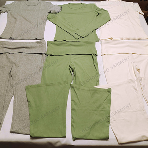 Abbigliamento donna Y2K Logo personalizzato cotone Modal tessuto a maglia <span class=keywords><strong>camicie</strong></span> a maniche corte con tinta unita pantaloni svasati abbigliamento da salotto - Product Image 4