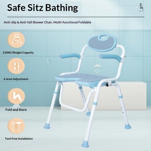 Contemporary Mobile Commode Shower PU Soft Seat Flip-Up Armrests Foldable Powder Coated Aluminum Rolling Toilet - Product Image 3