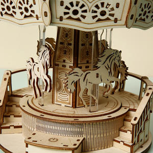 Carrousel en bois pour enfants, boîte à musique <span class=keywords><strong>3D</strong></span>, jouet de <span class=keywords><strong>puzzle</strong></span>, modèle de bricolage pour bureau, moins de 50 pièces, multifonctionnel - Product Image 3