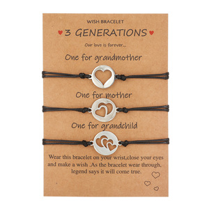 Pulseras de acero inoxidable hechas a mano con corazón de cuerda tejida, Set de 3 unidades - Product Image 1