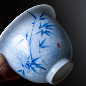 Chinese Underglaze Blue Hand-Painted Bamboo Gaiwan Porcelain <b>Tea</b> <b>Set</b> With Lid Kung Fu <b>Tea</b> Bowl Single Piece - Product Image 2