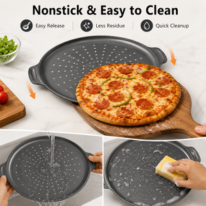 <span class=keywords><strong>Teglia</strong></span> <span class=keywords><strong>per</strong></span> <span class=keywords><strong>Pizza</strong></span> Perforata da 14 Pollici Senza PFAS, Antiaderente in Acciaio al Carbonio con Fori <span class=keywords><strong>per</strong></span> Forno, <span class=keywords><strong>Teglia</strong></span> Anti-Ruggine con Manici - Product Image 2