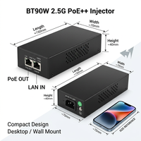 Injecteur PoE+ 2,5G pour Ethernet, 90W 48V avec compatibilité 10/100/1000/2500 Mbps et IEEE 802.3af/at/bt
