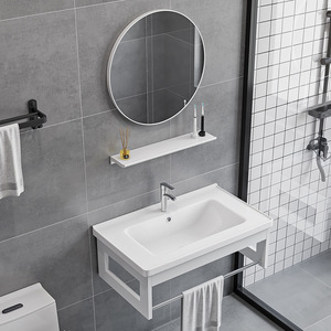 Ensemble de meuble-lavabo mural moderne en aluminium avec vasque intégrée en céramique écologique résistante à l'eau pour salle de bain - Product Image 5