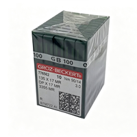 100 aiguilles à coudre Groz-Beckert DPX17MR à tige courbée, compatibles avec les machines à coudre synchrones à double aiguille 135X17MR DP*17MR