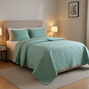 D0100HRI8JT Reversible <b>Bedspread</b> <b>Set</b> 100 Polyester Embroidered Geometric Pattern Coverlet for Bedding - Product Image 2