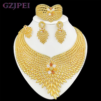 Parure de bijoux pour femme, design feuille classique, plaqué or Dubaï Nigéria, grand collier pour mariage et fête