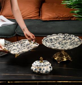 China Manufacturer Home Decorative Luxury Hand Blue White <strong>Porcelain</strong> Fruit Bowl Table Ceramic Candy <strong>Box</strong> - Product Image 2