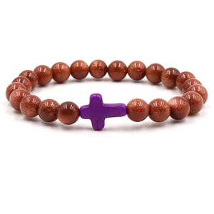 Bracciale Trendy con Charm Croce di Gesù per Uomo, Perline in <span class=keywords><strong>Pietra</strong></span> Dorata 8mm, Bracciali e Bangles per Donna, Gioielli Yoga - Product Image 3