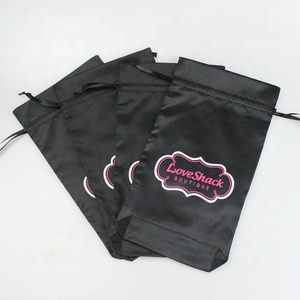 Benutzer definierte schwarze <span class=keywords><strong>Satin</strong></span> Kordel zug Taschen mit Logo gedruckt leichte wieder verwendbare Geschenk beutel für Schmuck Verpackung und Lagerung - Product Image 1