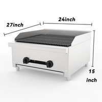 Gril à charbon de bois commercial de 24 pouces en acier inoxydable avec pierres de lave, 56 000 BTU, grilles en fonte, pour restaurant et barbecue