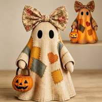 Lampe fantôme vintage éclairée XMW avec lanterne citrouille, figurine décorative rustique d'Halloween pour cheminée et porche