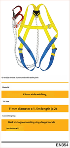 Ceinture de sécurité EN354 X102A à double boucle en aluminium, sangle en polyester de 45 mm de large, corde de queue de 11 mm de diamètre x 1,5 m de long - Product Image 2