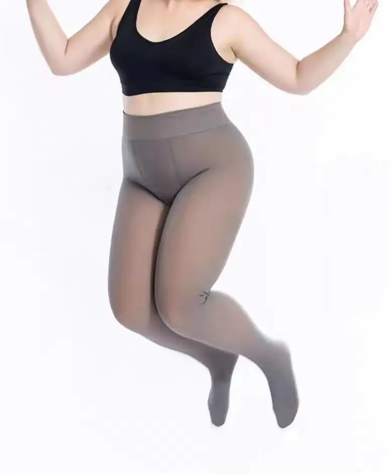 Leggings FLleece da donna Plus collant addensato a vita alta traslucido Plus Fat Plus pantaloni per i piedi In inverno