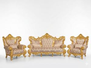 Ensemble de canapés de salon de luxe de style royal avec design couronnée sculpté à la main et structure en bois massif - Product Image 4