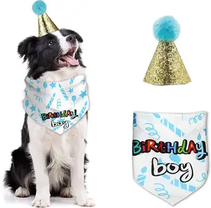 Ins Pet Birthday Party Accessories Adjustable Pet Birthday Party Decor Cat Dog Scarf Hat Collar Bandana