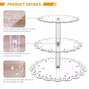 Soporte de acrílico transparente pulido de 3 niveles personalizado para cupcakes, soporte de torre de postre de boda, estantes de exhibición de fábrica, estante organizador de cartón - Product Image 5
