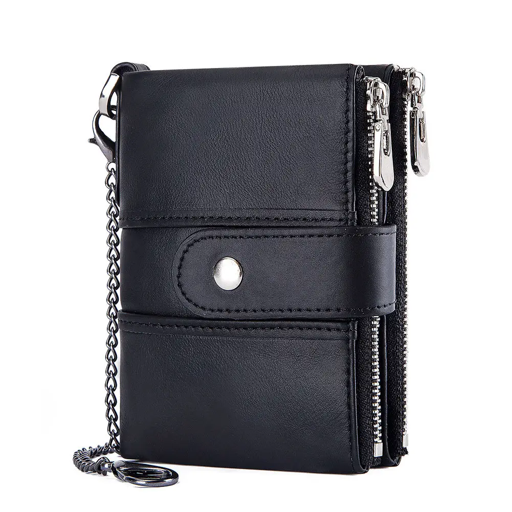 Venta al por mayor de fábrica RFID Monedero antirrobo T Tri-Fold Titular de la tarjeta de crédito Ranuras Multifunción Crazy Horse Cartera de cuero