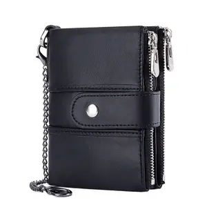 Factory Wholesale RFID Anti-Theft Purse T Tri-Fold Credit Card Holder Slots Multifunction Crazy Horse Leather Wallet