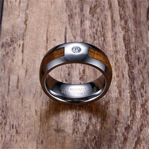 Bagues en bois massif avec incrustation de zircon, étanches, à bords biseautés, pour cadeau d'anniversaire, vente en gros - Product Image 6