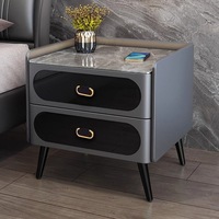 Nouvelle table de chevet intelligente, moderne, luxueuse, minimaliste, en bois massif avec plateau en pierre, idéale pour les appartements, multifonctionnelle