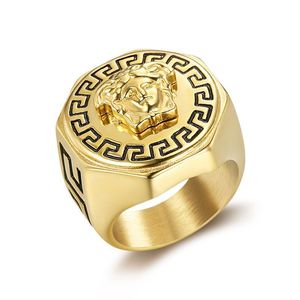 Moda cina vendita antico greco Chunky anello acciaio titanio Color oro placcato Hip Hop Aincent greco Medusa anello - Product Image 6