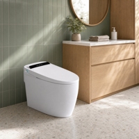 WC intelligent allongé avec siphon en S, bidet intégré, lavage à l'eau chaude, siège chauffant, ouverture automatique du couvercle, télécommande sans fil, séchage à l'air, veilleuse