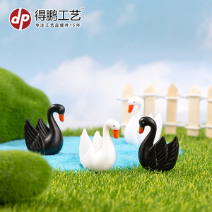 <b>Miniature</b> Swan Ornaments Black And White Glossy Finish Indoor Outdoor Garden Decor D1268 - Product Image 3
