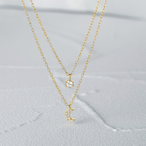 Collier CANNER S925 en argent sterling double couche étoile lune diamant pour femmes et filles, collier en zircon, été - Product Image 3