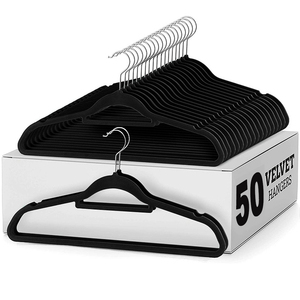 Wholesale Premium Black Velvet <strong>Hangers</strong> Custom Coat Cloths Perchas Single Tier Non-Slip Clothes <strong>Hanger</strong> Velvet <strong>Hanger</strong> - Product Image 1