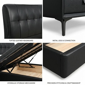 Multifunctioneel modern opbergbedframe met grote laden onder het <span class=keywords><strong>bed</strong></span>, hoofdbord van echt leer, stevige constructie - Product Image 3