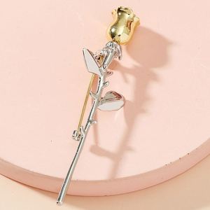 Broche de Rosa Delicado Chapado en Oro al por Mayor, Broche de Flor de Metal para Hombres y Mujeres - Product Image 1