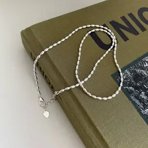 Fashion Simple crafted 925 sterling silver necklaces for women 925 silver jewelry Olive Oval Round Beads Adjustable Necklaces