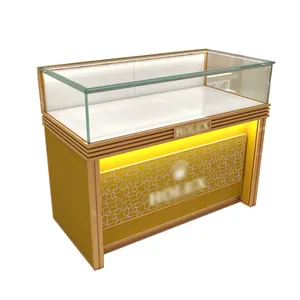 Comptoir moderne en acier inoxydable doré de vente en gros d'usine SUNDO vitrine de bijoux montre avec logo personnalisé