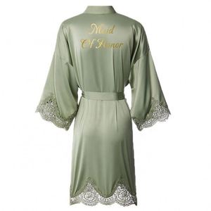 Silk Personalized Embroidery High Quality Women Party Wedding Bridesmaid Bridal Robes <b>Sage</b> Maid of Honor - Product Image 4