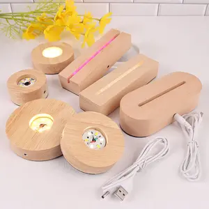 3D Crystal Ball Wooden Base Rechargeable USB LED Light Decoration Night Light Base For Crystal Ball