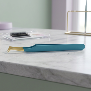 Blue Metal Tweezers With Gold Tips U Shape Reusable Eyelash Extension Beauty <b>Tool</b> - Product Image 2