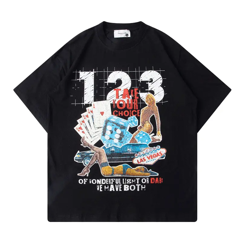 Customized Logo Streetwear Oversized T-shirts Odinary 100% Cotton Blank Numbers Letters Cartoon Graffiti T-shirt