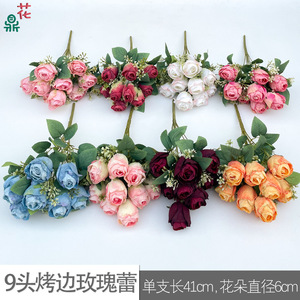 Bouquet de bourgeons de roses à neuf têtes, fleurs en soie, décoration de mariage faite à la main, ornement d'intérieur - Product Image 5