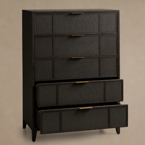 Meubles de chambre à coucher, commodes antiques faites à la main en <span class=keywords><strong>bois</strong></span> massif avec cinq tiroirs en rotin - Product Image 2