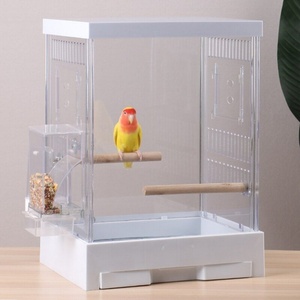 Jaula de acrílico transparente para aves, a prueba de polvo, con comedero para loros y canarios, venta al por mayor - Product Image 3