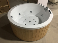 Jacuzzi de Lujo para Exterior con Jets de Masaje, Bañera de Hidromasaje Redonda, Nueva Tecnología, Spa Portátil de Acrílico Blanco, Bañera de Madera para Exterior