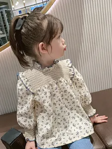 Camisa infantil de marca com mangas compridas, camisa floral para meninas, estilo estrangeiro, roupas de bebê, 2021