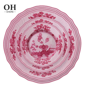 Популярный набор посуды из костяного фарфора для свадеб и торжеств, розовый с цветочным узором, роскошный сервиз, декоративная посуда для мероприятий и кейтеринга - Product Image 2