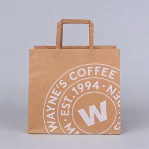 Sac de livraison biodégradable personnalisé pour la restauration rapide à emporter, emballage à emporter, sac de shopping <span class=keywords><strong>en</strong></span> papier kraft brun avec poignée plate - Product Image 3
