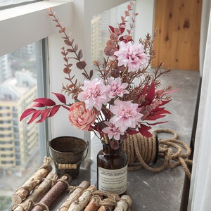 ช่อดอกดาเลียประดิษฐ์ CallaFloral สีชมพูแดง ทำจากพลาสติกและผ้าทอ สำหรับตกแต่งงานแต่งงานและบ้าน CF01279 - Product Image 1