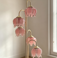 Lampe sur pied LED en verre et fer, design moderne, 5 lumières, base E26, décoration pour chambre à coucher et salon, rose tulipe lotus