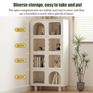Precio de fábrica Estante para librería Gabinete bajo Combinación de almacenamiento para el hogar Gabinete de almacenamiento Estudio Estilo crema Gabinete Estantería con patas - Product Image 3