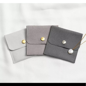 Grey Microfiber Jewelry Bag With Logo , Personalized Velvet Jewelry Packing Bags Necklace,Bracelet,Ring Pouch - Product Image 1